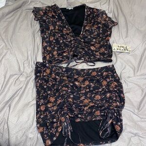 Floral Two-Piece Set with Ruched Details